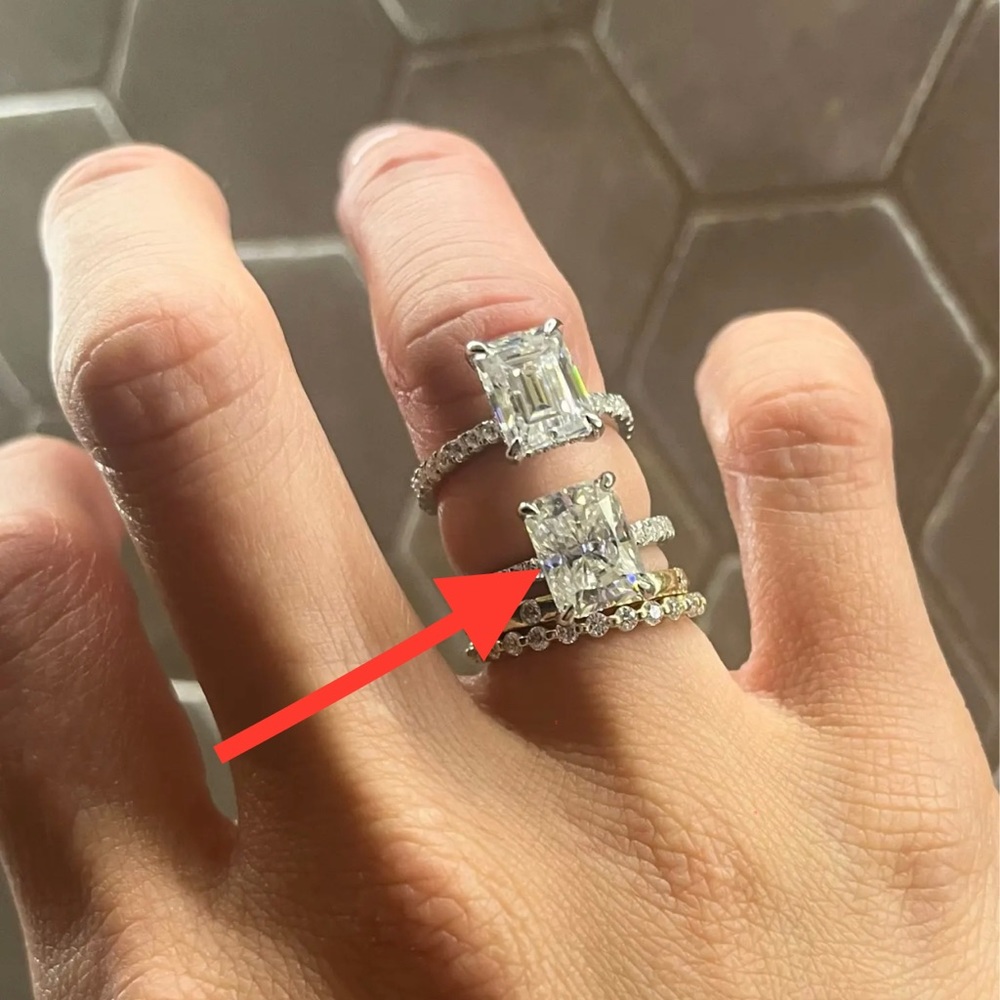 Super sparkly radiant cut 4 carat engagement halo wedding ring